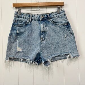 Zara High Rise Ripped Raw Hem Cut Off Denim Blue Jean Shorts Women’s Size 4